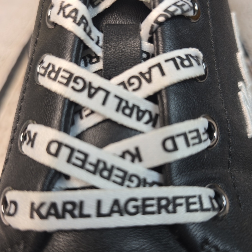 Karl Lagerfeld CYLIE LOW TOP SNEAKER FAUX BLACK LEATHER BOLD LOGO WOMENS 9.5 - Picture 6 of 12